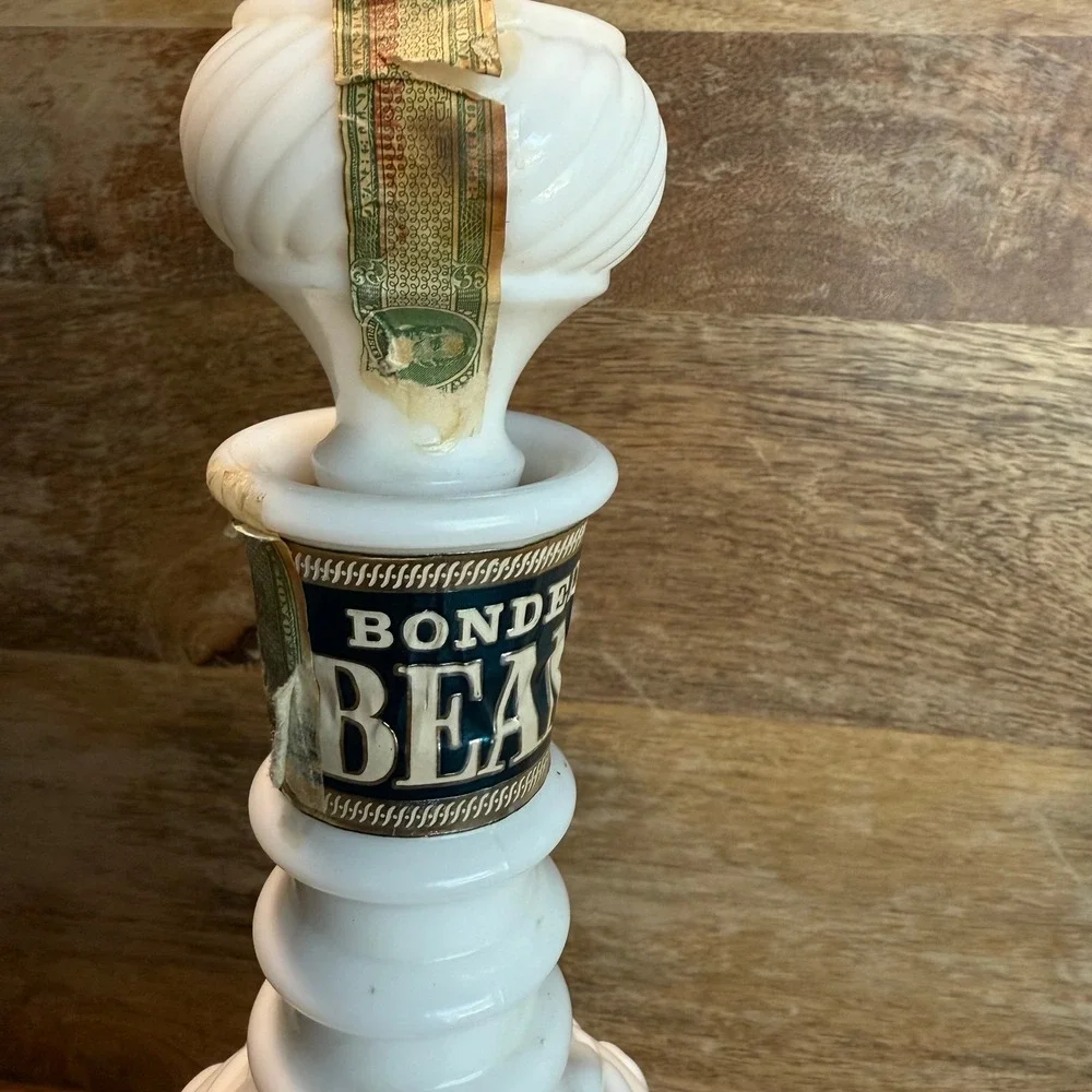 Vintage Bonded Beam Milk Glass Decanter Bottle Liquor Whiskey Barware Decor‎
